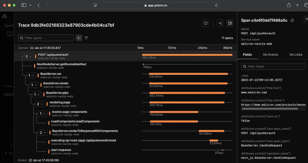 Axiom Telemetry dashboard